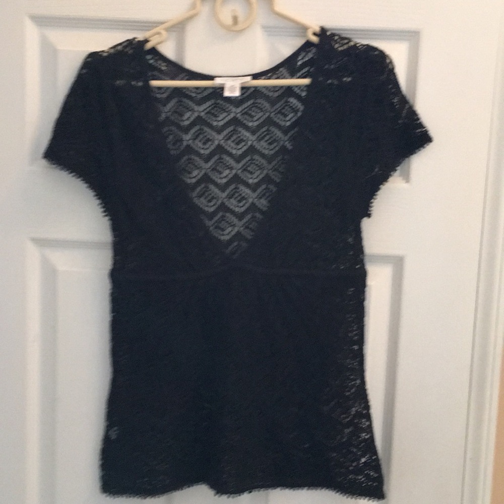 🌴Ann Taylor Loft petite black crochet overlay top